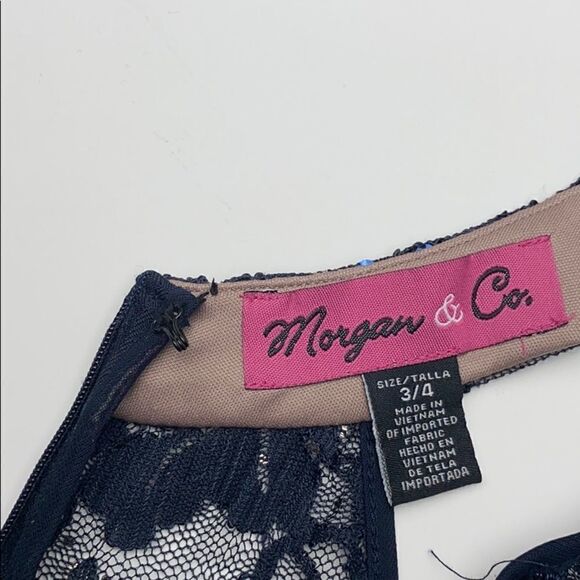 Morgan&Co Navy Blue Chiffon Laces Formal Long 
Dress - Picture 7 of 10